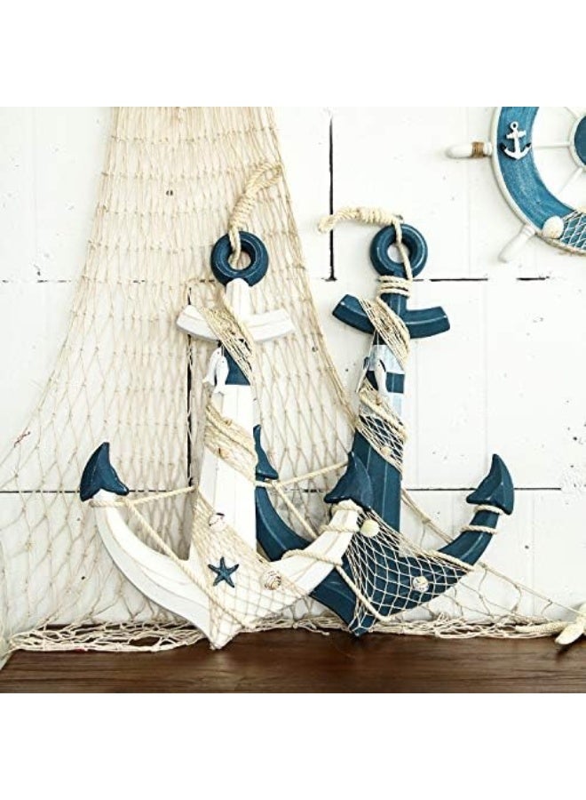 YINZUO YINZUO Beach Nautical Wood Anchor Wall Decor with Rope Rustic Coastal Anchor Hanging Ornament  - Image 5