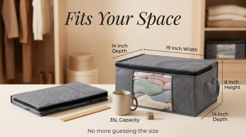 Sodynee Storage Clothes Bins Closet Bags - 35L Containers Organizer Boxes Clothing Bin Organization for Organizing Blanket Pillow Sheet Sweater, Foldable Bedroom Small Storage Totes With Lids Zipper, 3pc Pack - Image 3