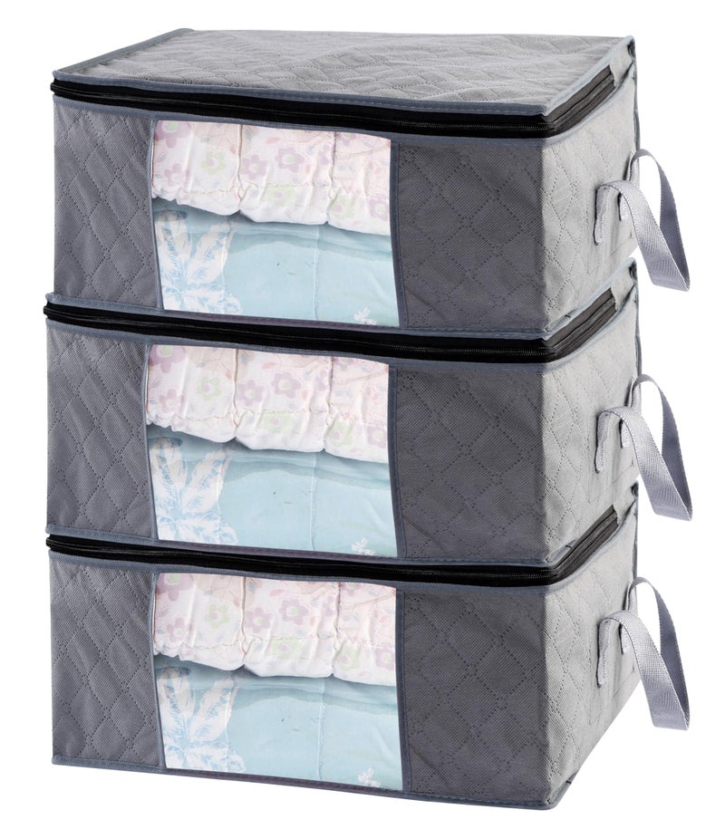 Sodynee Storage Clothes Bins Closet Bags - 35L Containers Organizer Boxes Clothing Bin Organization for Organizing Blanket Pillow Sheet Sweater, Foldable Bedroom Small Storage Totes With Lids Zipper, 3pc Pack - Image 1