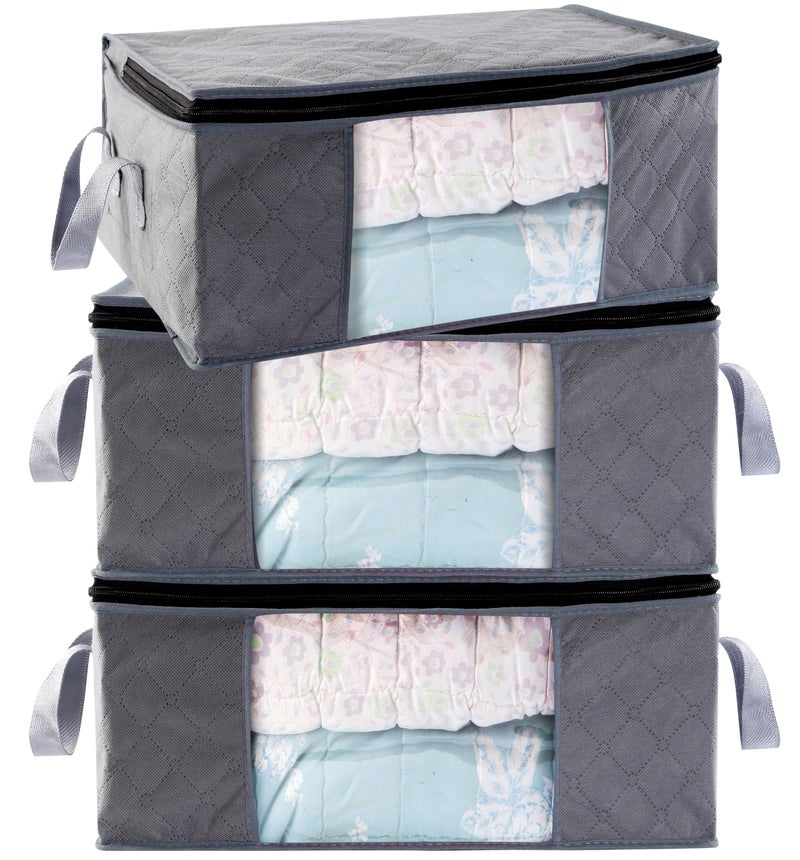 Sodynee Storage Clothes Bins Closet Bags - 35L Containers Organizer Boxes Clothing Bin Organization for Organizing Blanket Pillow Sheet Sweater, Foldable Bedroom Small Storage Totes With Lids Zipper, 3pc Pack - Image 2