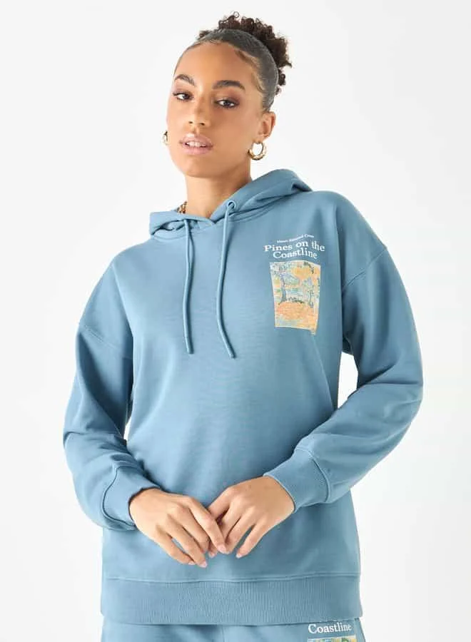 SP Characters Henri Edmond Cross Print Hooded Sweatshirt with Long Sleeves