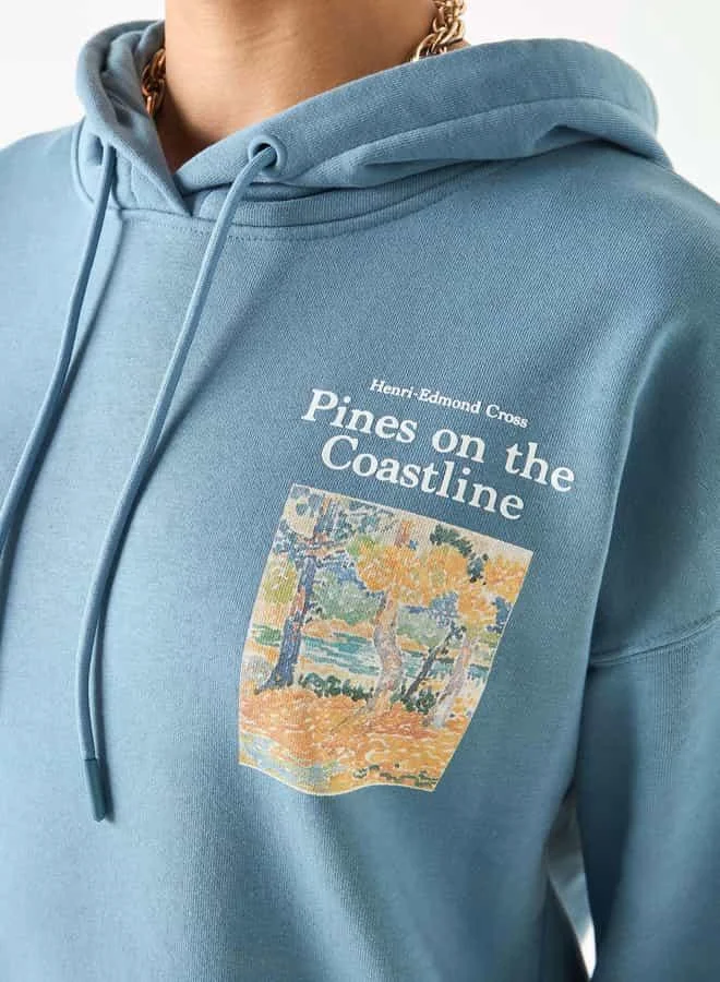 SP Characters Henri Edmond Cross Print Hooded Sweatshirt with Long Sleeves