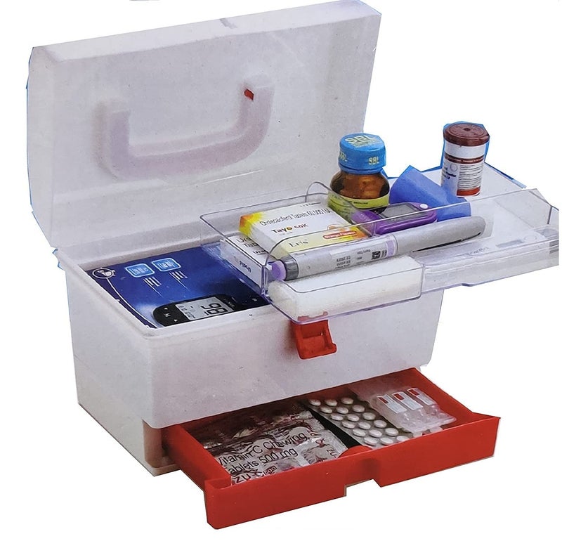 Seven Moon First Aid Box for Home & Office Large Capacity Medical Storage Organizer with Handle, Lock & Compartments Portable Plastic Emergency Medicine Kit Box (Random Color) - Image 1