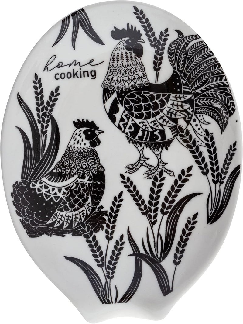 Karma , Boho Spoon Rest, Black and White Ceramic Spoon Rest, Ceramic Spoon Rest for Countertop, Rooster - Image 1