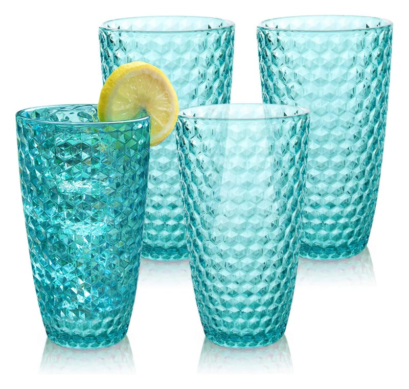 BELLAFORTE Shatterproof Tritan Plastic Tall Tumbler Set of 4 19oz  Laguna Beach Drinking Glasses  Unbreakable Tritan Drinking Glasses for Parties  BPA Free  Blue