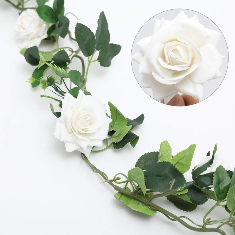 Floweroyal 2pcs Artificial Rose Vines 5.5ft Velvet Flowers for Garland Hanging and Wedding Decor (White). - Image 2