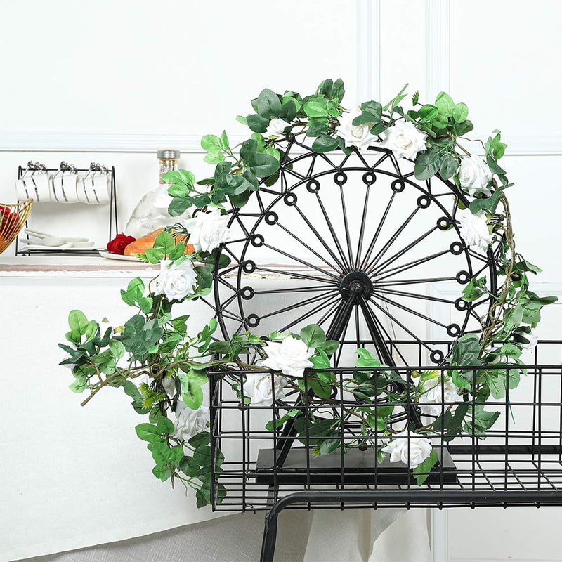 Floweroyal 2pcs Artificial Rose Vines 5.5ft Velvet Flowers for Garland Hanging and Wedding Decor (White). - Image 3