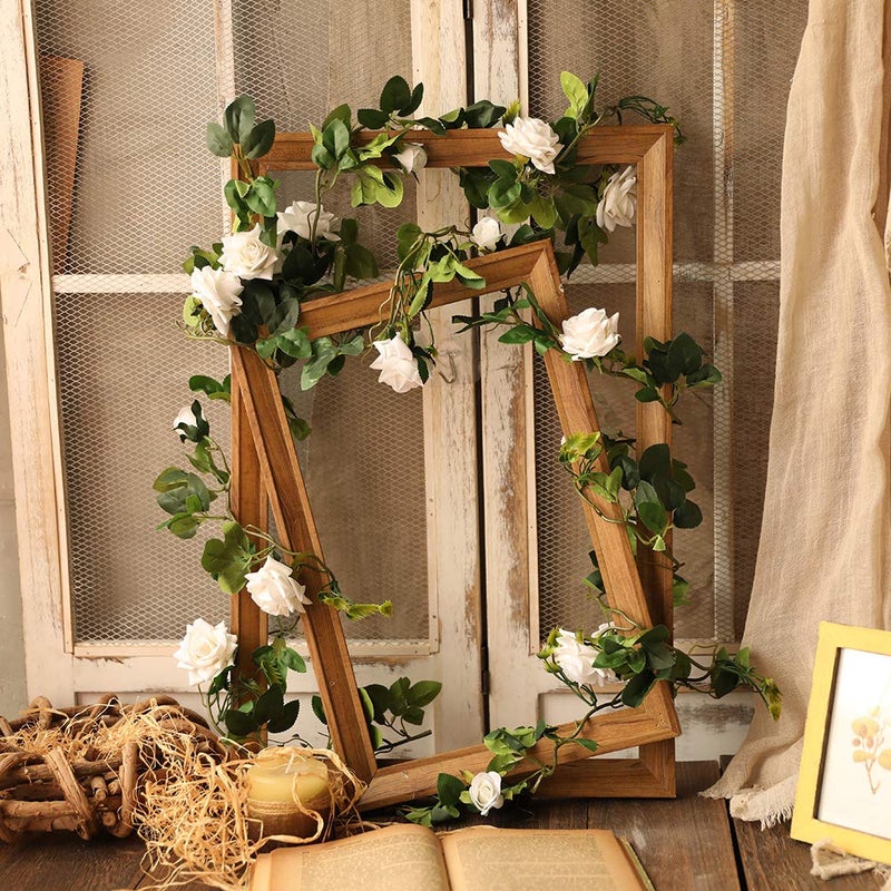 Floweroyal 2pcs Artificial Rose Vines 5.5ft Velvet Flowers for Garland Hanging and Wedding Decor (White). - Image 5
