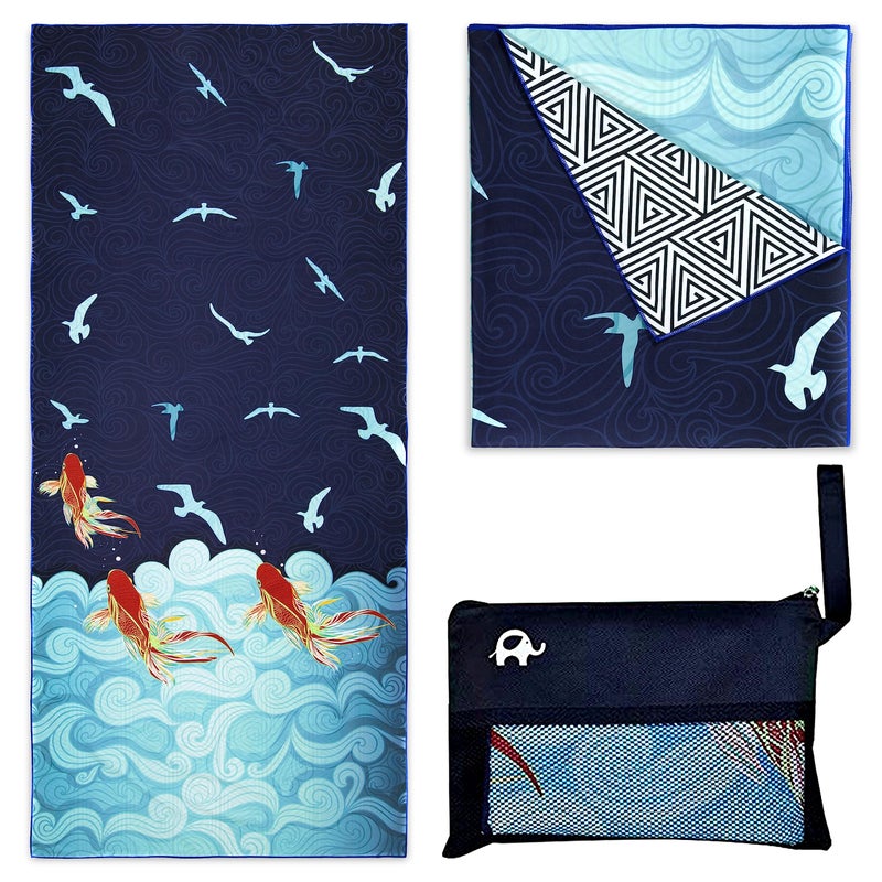Elite Trend Quick Dry Towel Extra Large 78X35 Inch - Microfiber Beach Towel - Perfect For Beach  Travel  Swimming  Pool  Yoga  Hiking  Camping - Lightweight  Fast Drying  Compact For Adults (Koi Fish) - Image 1