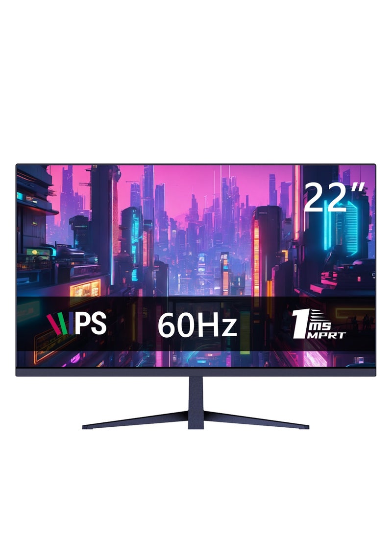 EaseElectra 22'' inch 60Hz PC Gaming Monitor, FHD (1920x1080) , IPS LED Panel, FreeSync Technology, HDMI And VGA Ports, 178° Viewing Angle, 1000:1 Contrast Ratio, VESA Compatible, HDR10, Low Blue Light Eye Protection, Tilt Adjustable - Image 1