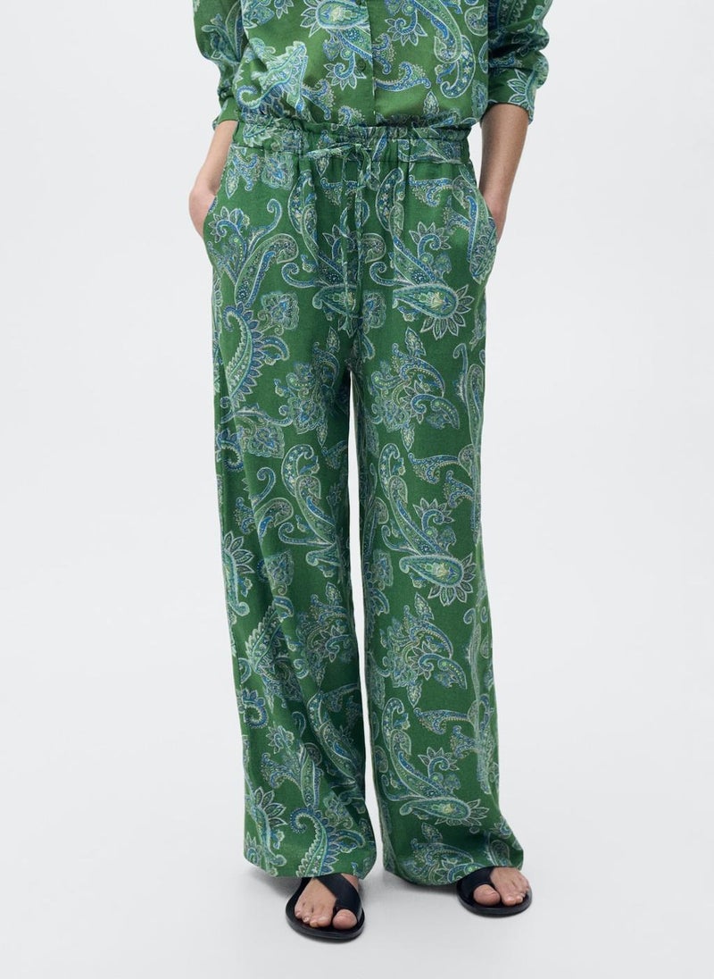 MANGO - Casual Linen Paisley Trousers - Image 1