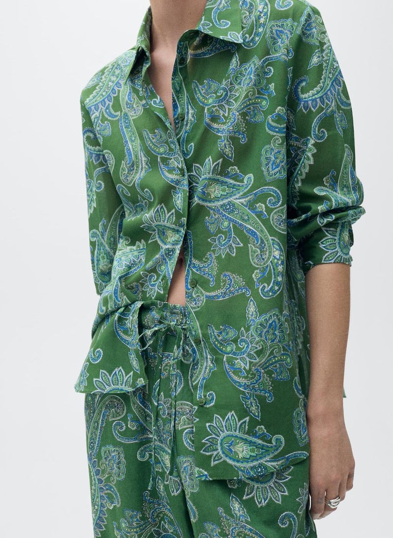 MANGO - Casual Linen Paisley Trousers - Image 1