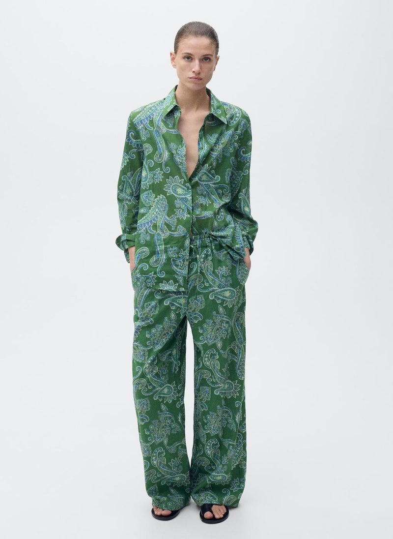 MANGO - Casual Linen Paisley Trousers - Image 1