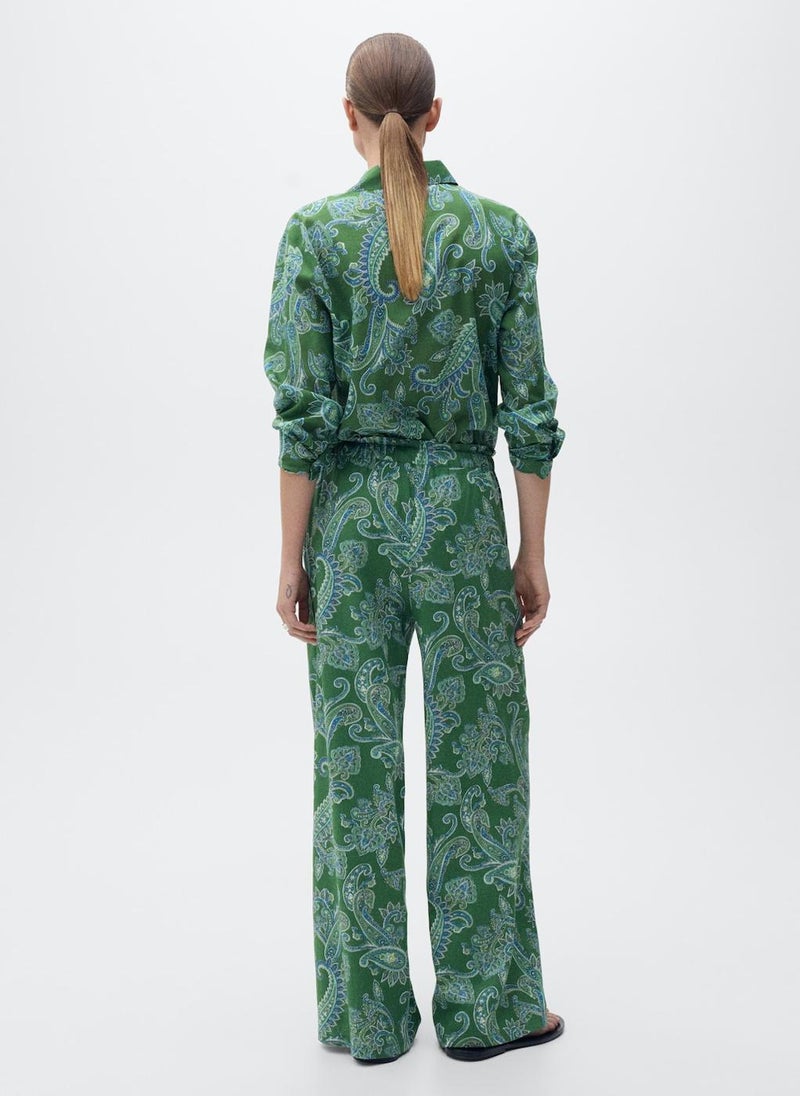 MANGO - Casual Linen Paisley Trousers - Image 1