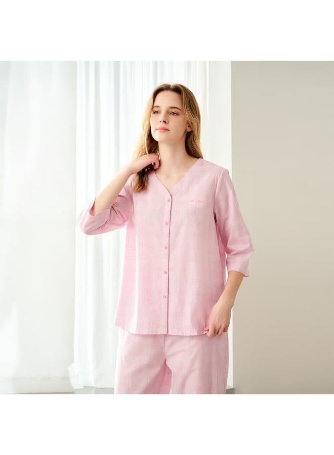 Meibiao New Loungewear Lyocell Lightweight 3/4 Sleeve Long Pants Woven Cotton Women's Pajamas Strawberry Ice Cream M - Image 2