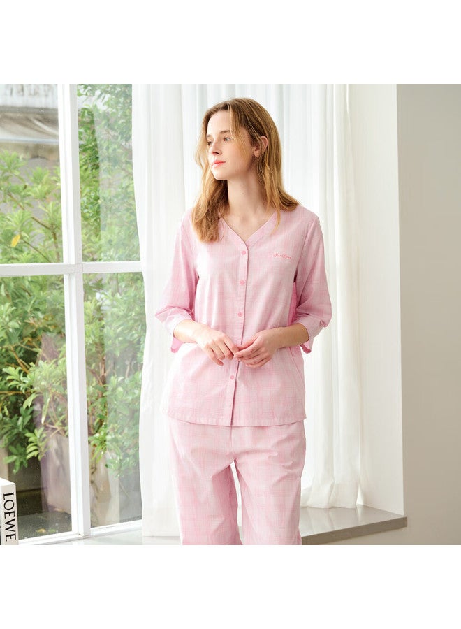 Meibiao New Loungewear Lyocell Lightweight 3/4 Sleeve Long Pants Woven Cotton Women's Pajamas Strawberry Ice Cream M - Image 5