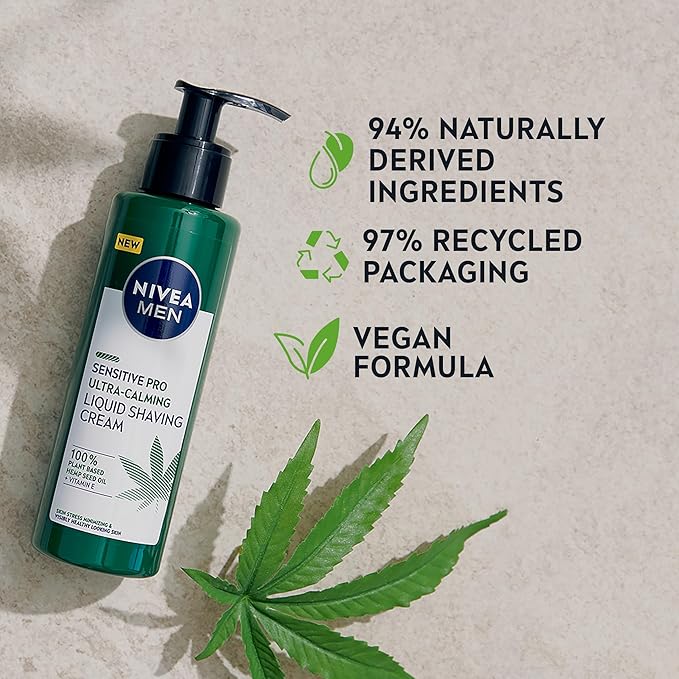 NIVEA MEN Sensitive Pro Ultra Calming Liquid Shaving Cream 200 ml Shaving Cream Enriched with Hemp Seed Oil and Vitamin E for StressMinimising Face Care - Image 4