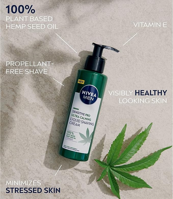 NIVEA MEN Sensitive Pro Ultra Calming Liquid Shaving Cream 200 ml Shaving Cream Enriched with Hemp Seed Oil and Vitamin E for StressMinimising Face Care - Image 2