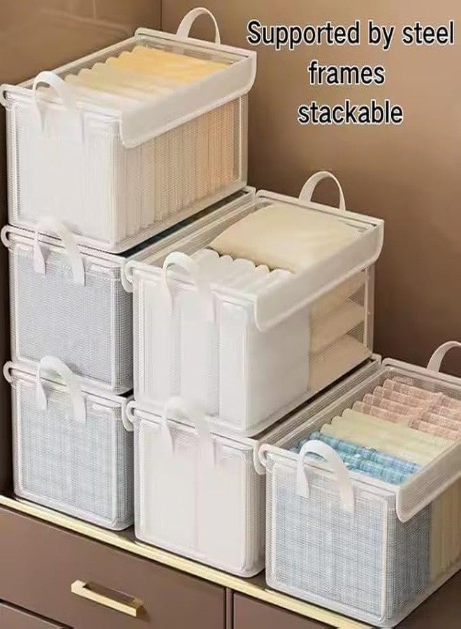 Kian PVC Transparent Storage Basket With Lid and without lid Clothes Organizer Storage Box Steel Frame Wardrobe Organizer Foldable Clothes Storage Box 26 Liter (Transparent) (Pack of 1) - Image 5