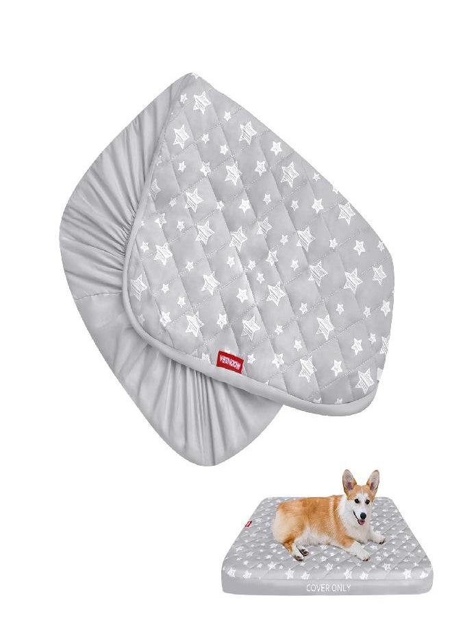 Moonsea Waterproof Dog Bed Covers Replacement Washable Pet Hair Easy to Remove, Dog Pillow Cover Quilted, Pet Bed Cover Lovely Grey Star Print, Puppy Bed Cover 30x20 Inches, for Dog/Cat 