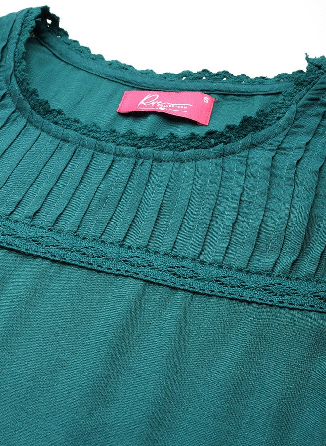 Rue Collection Solid Green Liva Straight Kurta for Women - Image 2