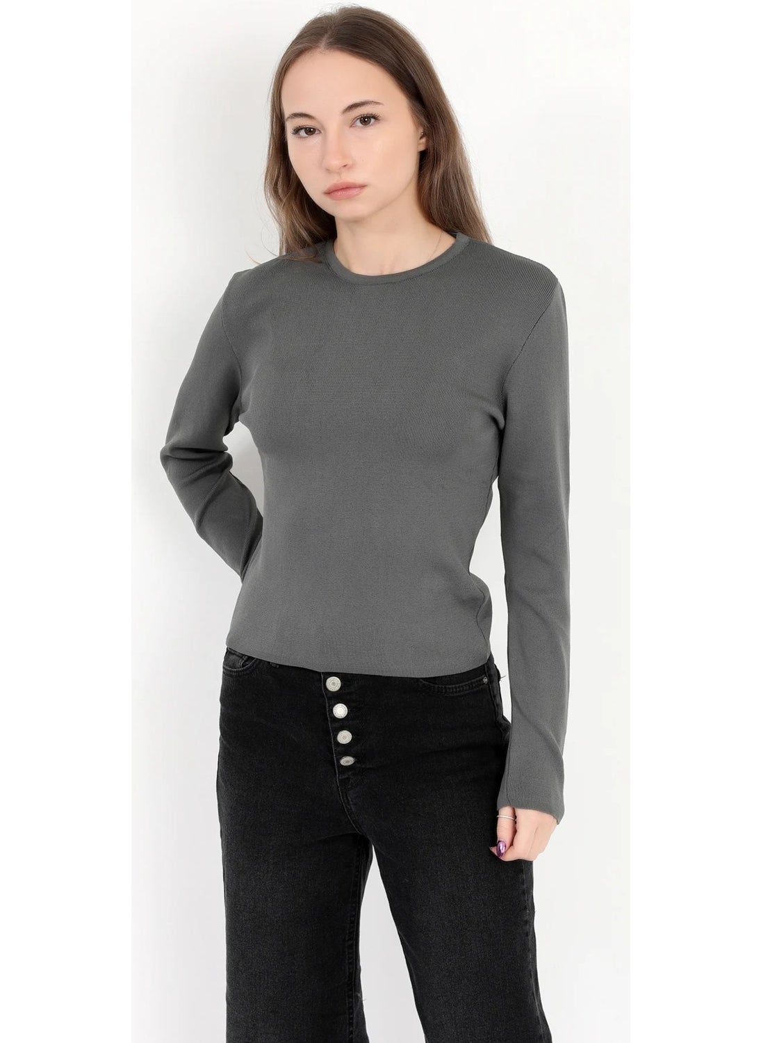 JOHN BORNERS - Giysa Women's Smoke 100% Polyamide Flexible Crew Neck Knitwear Body - 2002 - Image 1