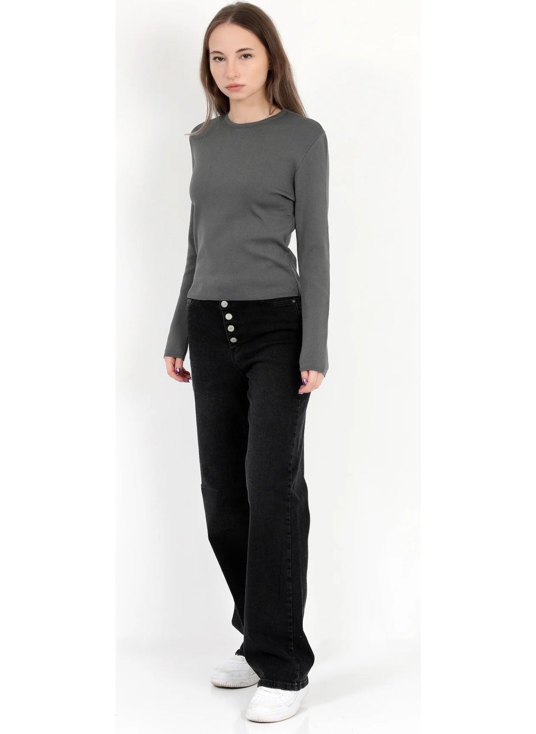 JOHN BORNERS - Giysa Women's Smoke 100% Polyamide Flexible Crew Neck Knitwear Body - 2002 - Image 1