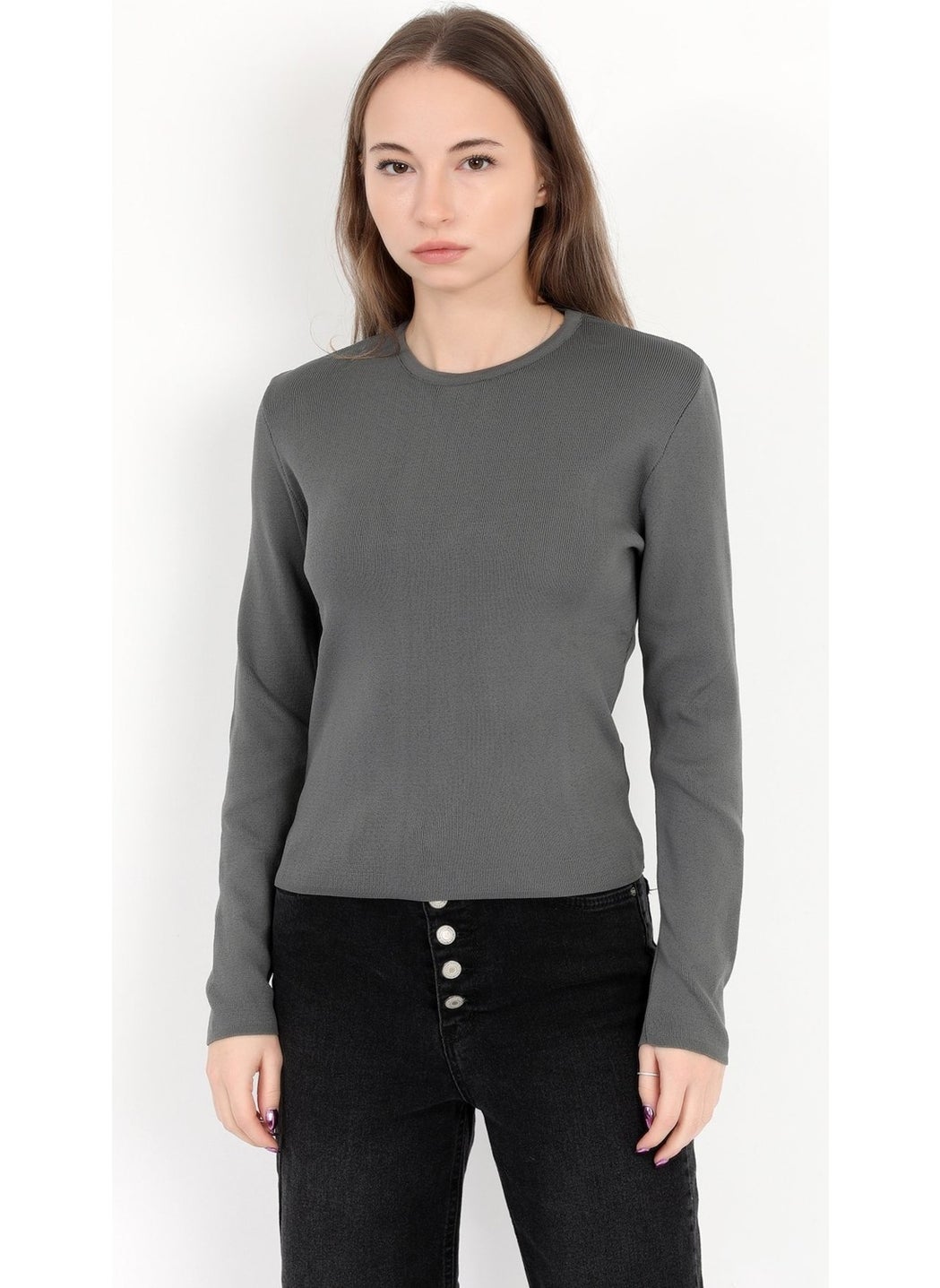 JOHN BORNERS - Giysa Women's Smoke 100% Polyamide Flexible Crew Neck Knitwear Body - 2002 - Image 1