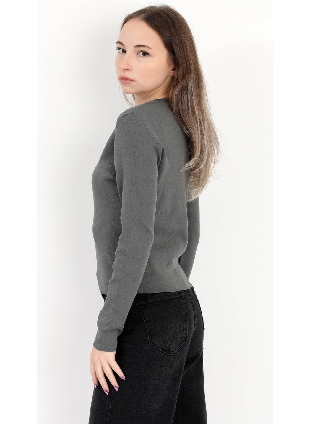 JOHN BORNERS - Giysa Women's Smoke 100% Polyamide Flexible Crew Neck Knitwear Body - 2002 - Image 1