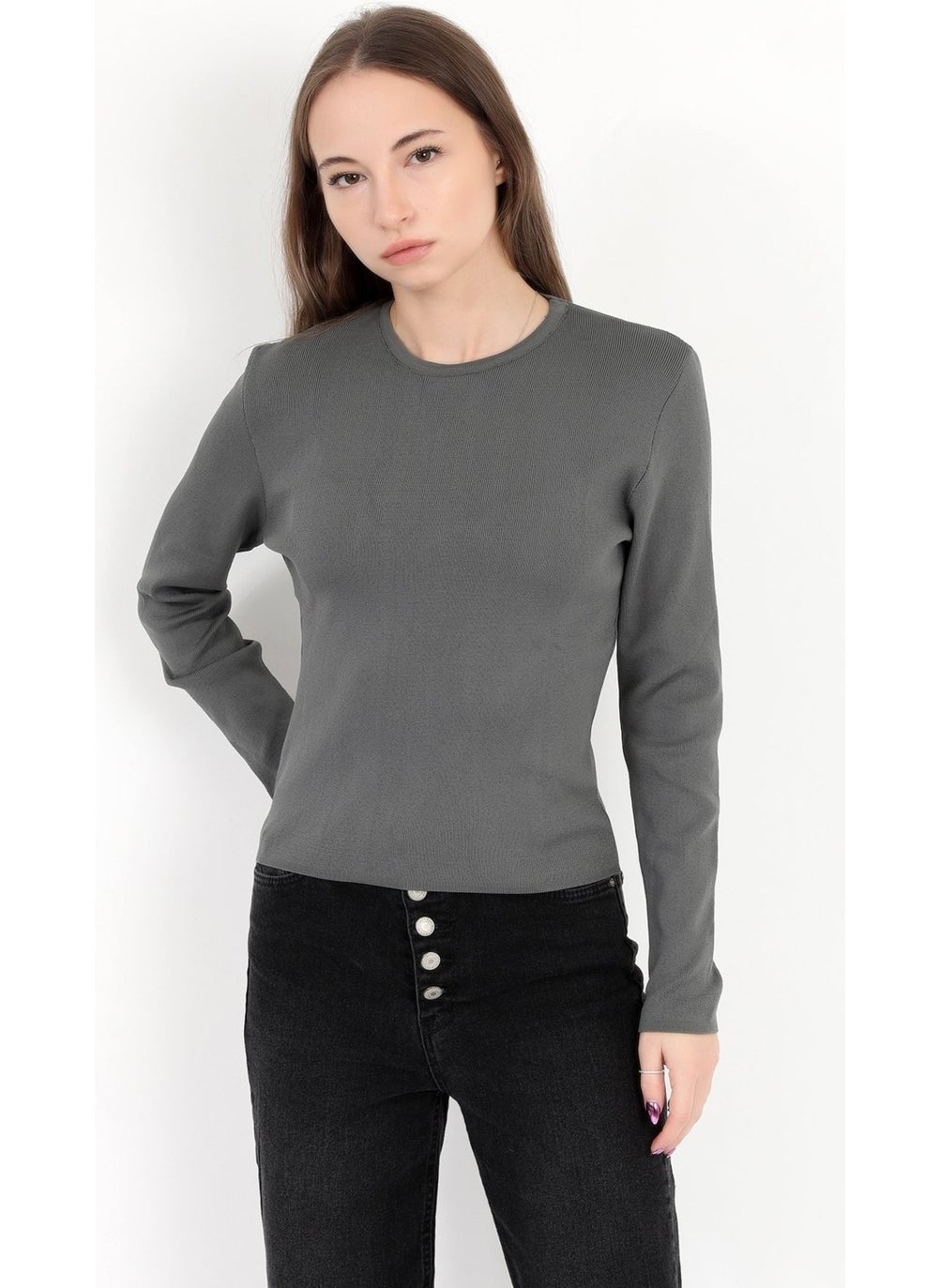 JOHN BORNERS - Giysa Women's Smoke 100% Polyamide Flexible Crew Neck Knitwear Body - 2002 - Image 1