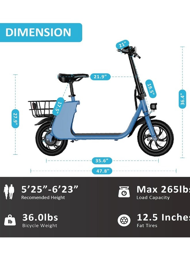 Wind Horse Premium Foldable Electric Scooter with Seat and Rear Basket, 450W Motor, 36V 8AH Battery, 25-35 KM/h Speed, Carbon Alloy Frame, 12.5 Inches Tires, Disk Brakes, Unisex Comfortable E-Scooter for Adults  - Image 2