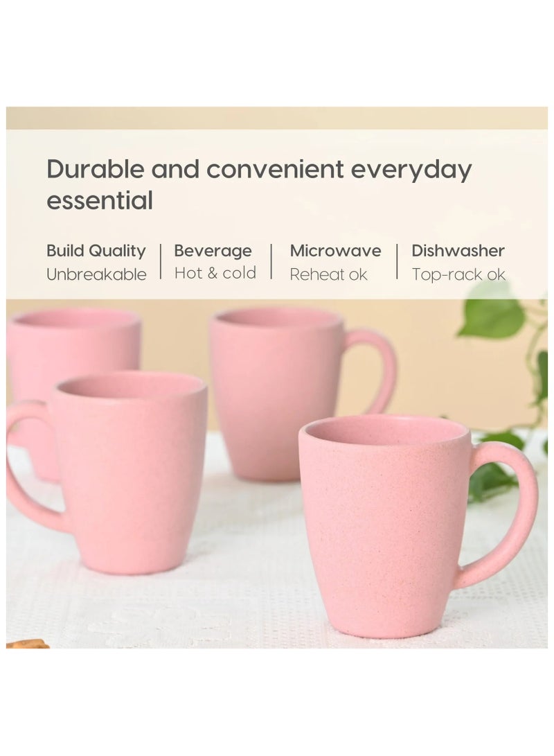 Earth-Friendly Classic Coffee Mug 300 ml | Made with Rice Husk & Bamboo Fibers | Microwave Safe |Set of 4|Pink