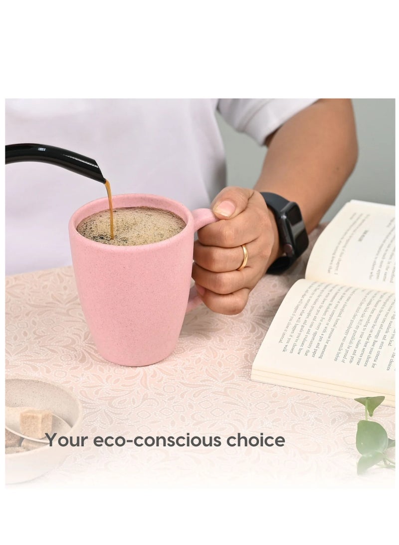 Earth-Friendly Classic Coffee Mug 300 ml | Made with Rice Husk & Bamboo Fibers | Microwave Safe |Set of 4|Pink