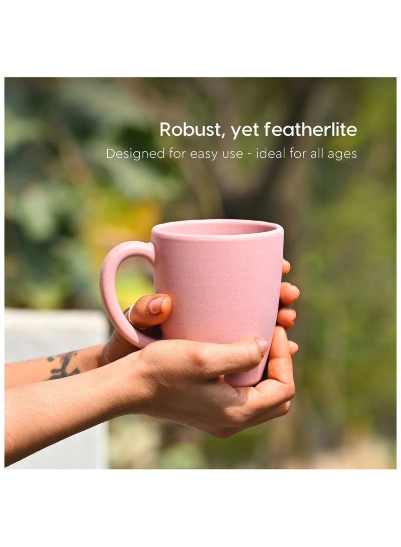 Earth-Friendly Classic Coffee Mug 300 ml | Made with Rice Husk & Bamboo Fibers | Microwave Safe |Set of 4|Pink
