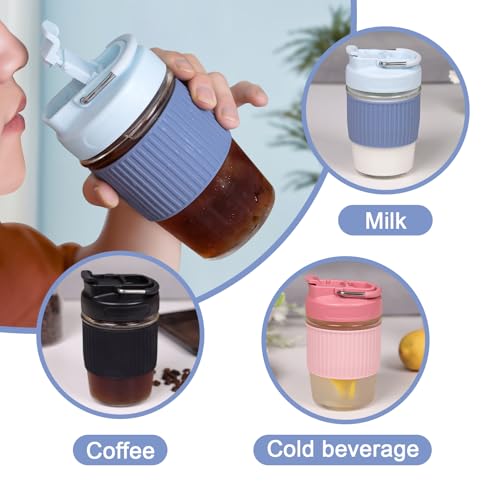Sivaphe Reusable Glass Ice Hot Coffee Cup 16 oz, Portable Travel Mug with Spill-Proof Lid and Thermal Sleeve for Home Office Pink - Image 5