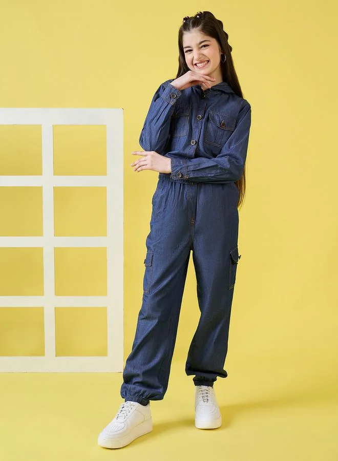 Stylo Bug Stylo Bug Denim Look Hooded Top and Cargo Pants Set