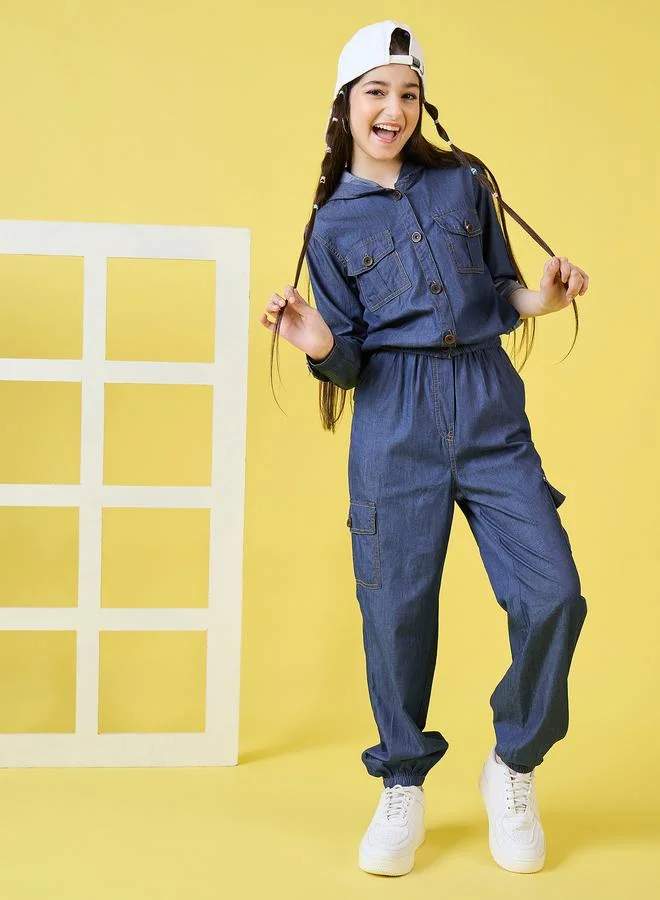 Stylo Bug Stylo Bug Denim Look Hooded Top and Cargo Pants Set