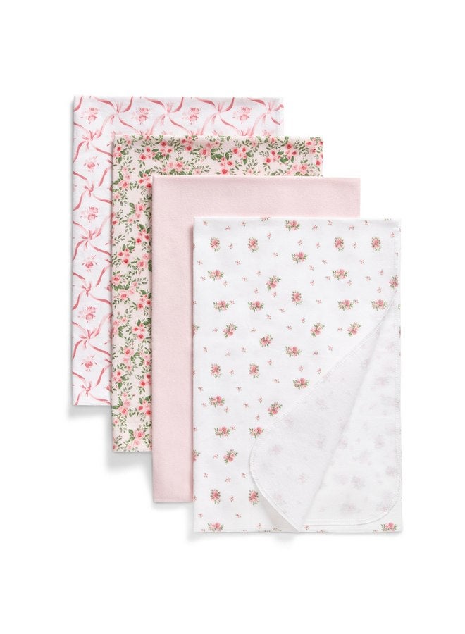 Delta Children 100% Cotton Flannel Baby Receiving Blankets for Girls and Boys - 30x30 Inches (Pack of 4), Pink Floral - Image 1
