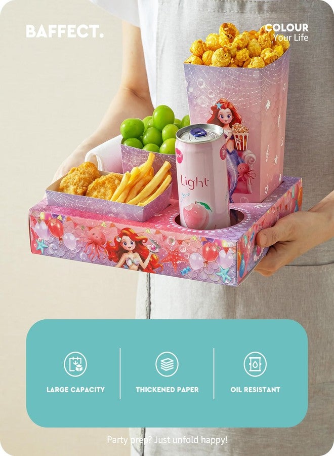 Baffect Movie Night Snack Trays 120 PCS, Include 20 Mermaid Party Snack Trays, 20 Popcorn Boxes, 20 Salad Bowls, 20 Nacho Bowls, 20 Invitations & 20 Party Favors (Pink) - Image 2