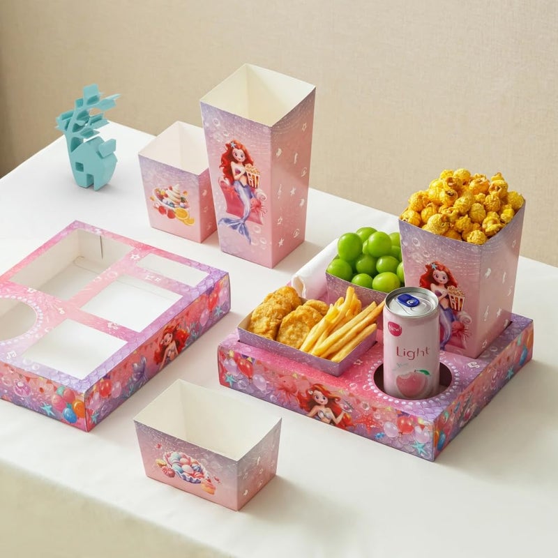 Baffect Movie Night Snack Trays 120 PCS, Include 20 Mermaid Party Snack Trays, 20 Popcorn Boxes, 20 Salad Bowls, 20 Nacho Bowls, 20 Invitations & 20 Party Favors (Pink) - Image 1