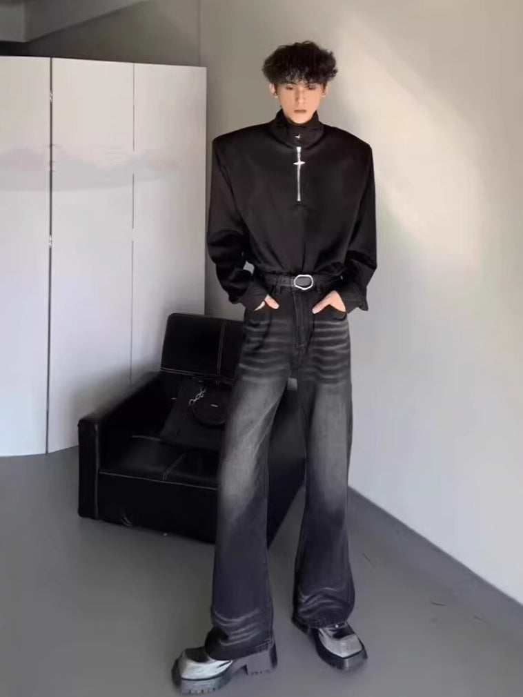 High Collar Shoulder Pad Long-Sleeved T-Shirt Men'S High-End Feeling Flaty Handsome Warm Casual Loose Inner Base Shirt - Image 3