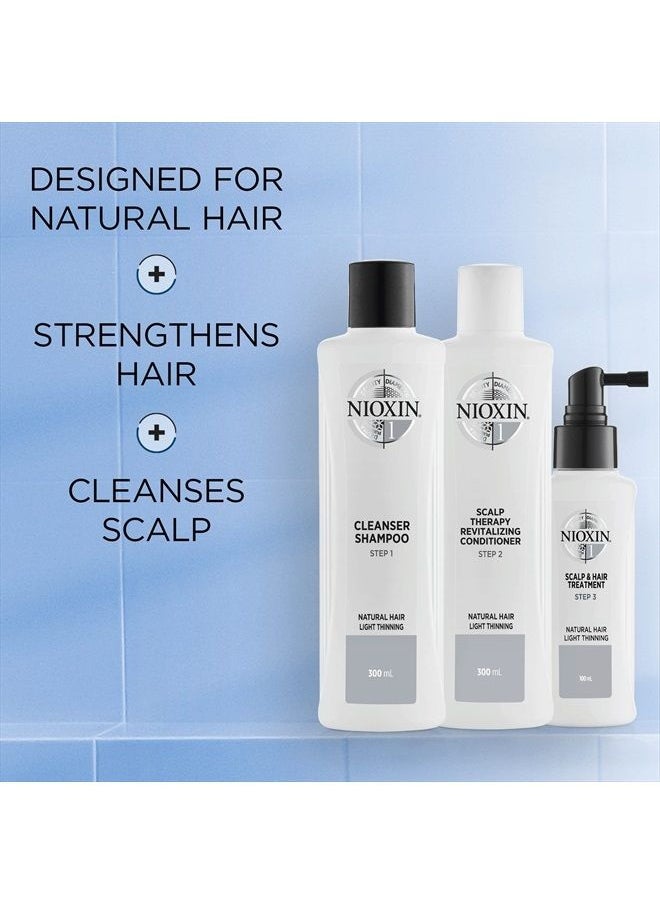 Nioxin مجموعة النظام 1، علاج لتقوية الشعر وتكثيفه، يعالج ويرطب فروة الرأس الحساسة أو الجافة، يقلل من تكسر الشعر، للشعر الطبيعي الذي يعاني من تساقط الشعر الخفيف، الحجم الكامل (إمدادات تكفي لمدة 3 أشهر)  - Image 2