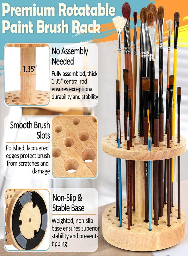 Dlicoda 52 Holes Paint Brush Holder, 360° Rotating Paint Brush Organizer, Hardwood Storage Stand Rack for Artists Brushes, Crafts Tools, Makeup Brush, Calligraphy Pens - Image 5