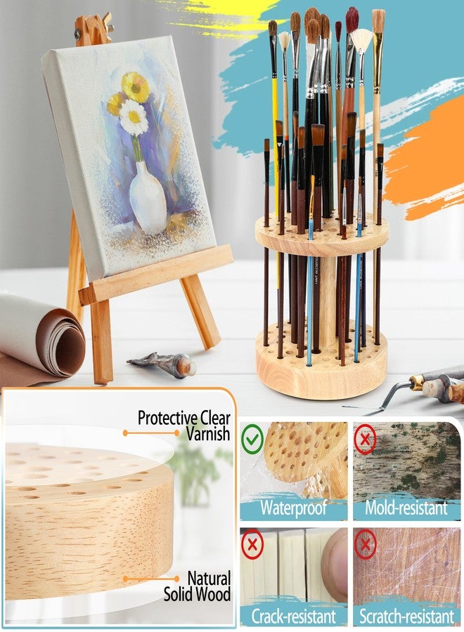 Dlicoda 52 Holes Paint Brush Holder, 360° Rotating Paint Brush Organizer, Hardwood Storage Stand Rack for Artists Brushes, Crafts Tools, Makeup Brush, Calligraphy Pens - Image 4