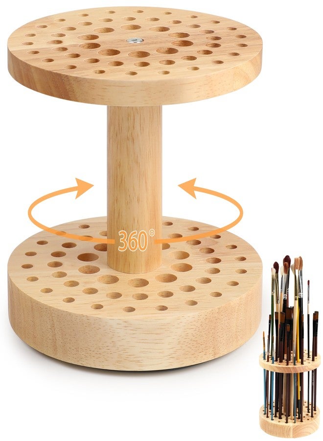 Dlicoda 52 Holes Paint Brush Holder, 360° Rotating Paint Brush Organizer, Hardwood Storage Stand Rack for Artists Brushes, Crafts Tools, Makeup Brush, Calligraphy Pens - Image 1