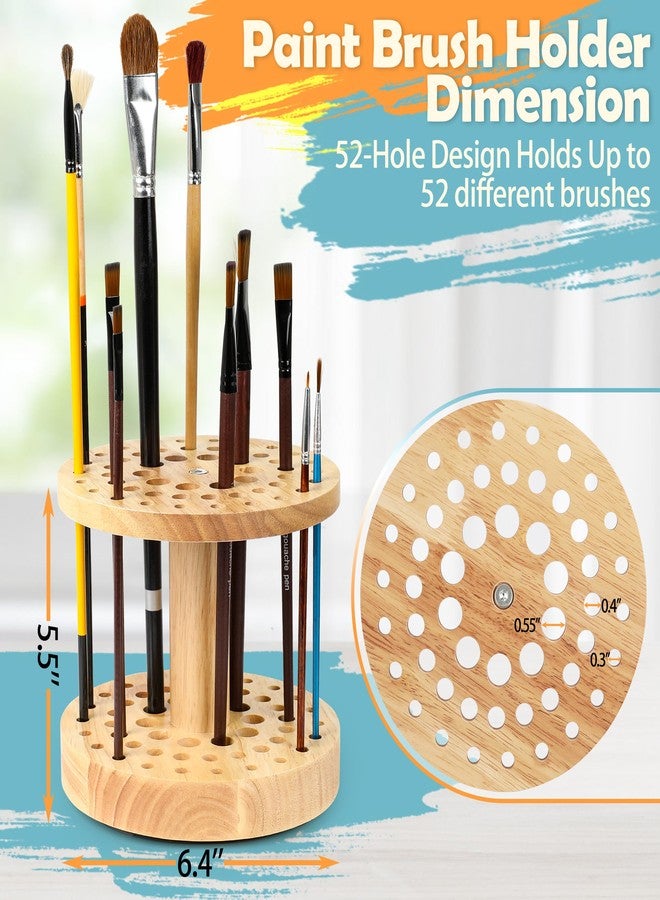 Dlicoda 52 Holes Paint Brush Holder, 360° Rotating Paint Brush Organizer, Hardwood Storage Stand Rack for Artists Brushes, Crafts Tools, Makeup Brush, Calligraphy Pens - Image 2