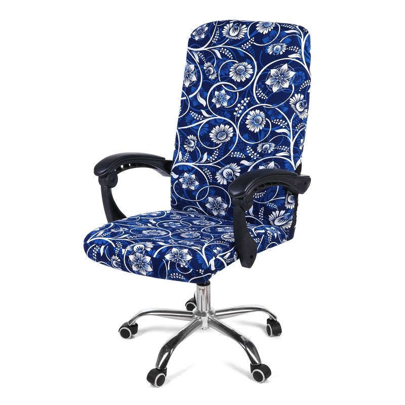 Smiry Stretch Printed Office Computer Chair Covers, Universal Desk Rotating Chair Slipcovers Removable Washable, Soft Fit Anti-Dust Spandex Protector Cover with Zipper, Navy Blue