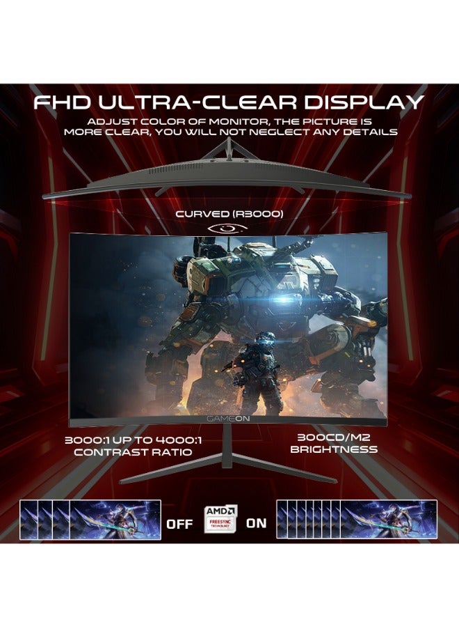 GAMEON 27" Inch Curved Gaming Monitor (1920x1080) FHD VA Panel, 180Hz Refresh Rate, 0.5ms MPRT Response Time, HDMI 2.1, Tilt Angle Adjustable - GOC27F180VA | Black - Image 5