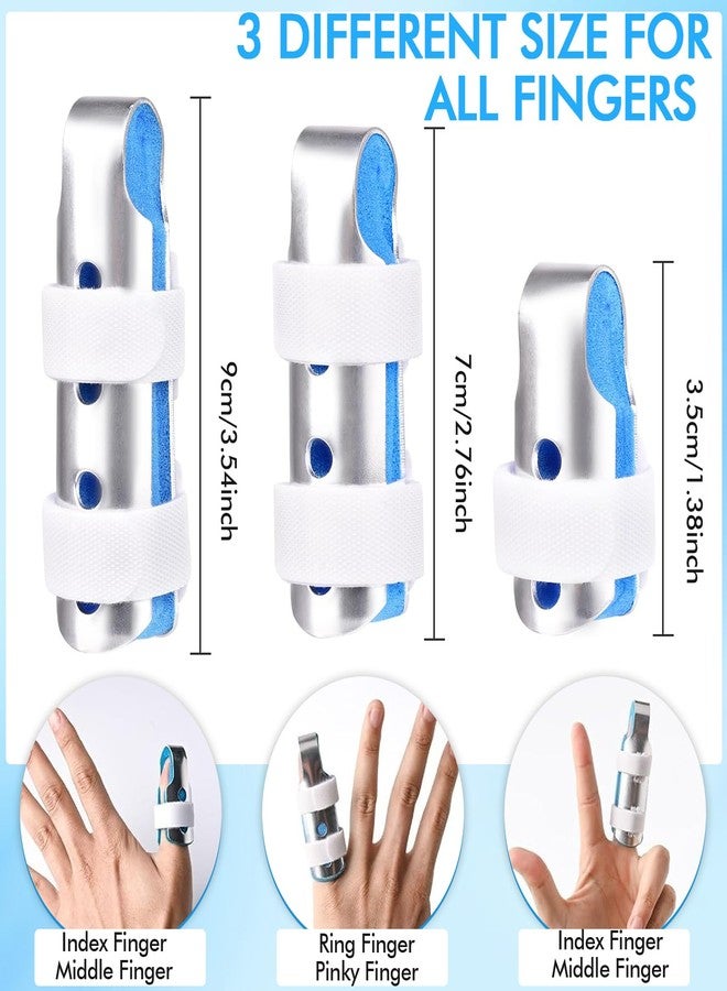 CoolShef جبائر أصابع CoolShef رباعية الجوانب مصنوعة من سبائك الألومنيوم، 3 قطع، دعامة أصابع قابلة للتعديل، دعم وتثبيت للأصابع المكسورة أو المنحنية، تخفيف الألم، تصحيح التشوه - أزرق، 3 مقاسات - Image 2