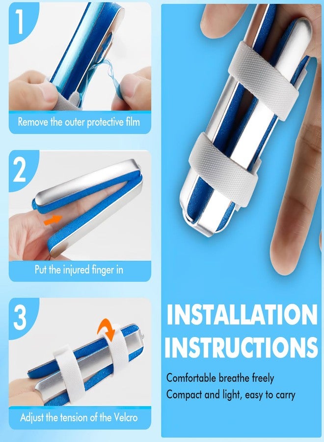CoolShef جبائر أصابع CoolShef رباعية الجوانب مصنوعة من سبائك الألومنيوم، 3 قطع، دعامة أصابع قابلة للتعديل، دعم وتثبيت للأصابع المكسورة أو المنحنية، تخفيف الألم، تصحيح التشوه - أزرق، 3 مقاسات - Image 4